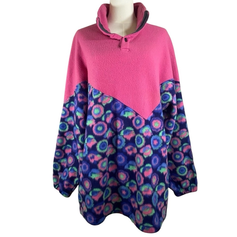 90s Vintage Funky Retro Abstract Polka Dot Fleece Pullover Sweatshirt Size XL